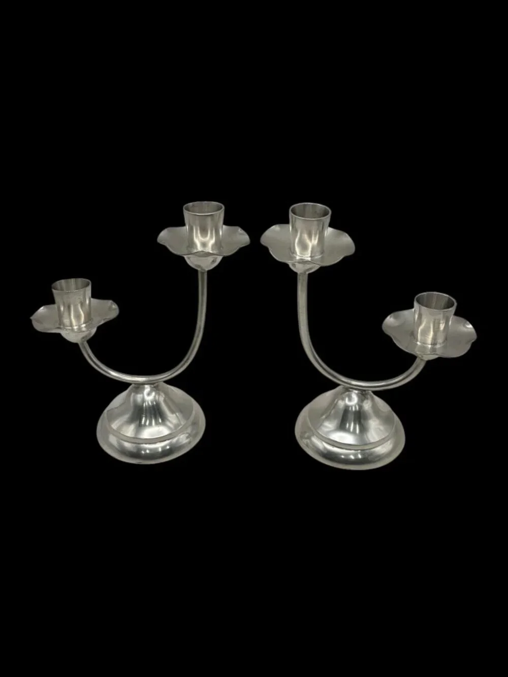 Vintage Banka Tin Indonesia Pewter 2-Arm Candelabra Candle Holders Pair MCM